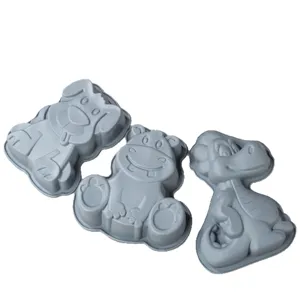 Moules à gâteaux en silicone gris lot de 3 animaux chien hippopotame dinosaure.