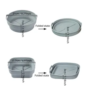 Collapsible Silicone Air Fryer Basket Round Square Baking Tray Liner Mat 21cm 17.7cm