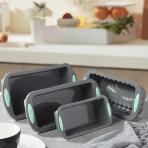 Moule a Pain en Silicone Antiadhesif Plat a Gateau Toast de Cuisson Poignees Vertes
