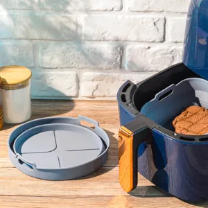 Collapsible silicone air fryer liner reusable baking tray heat resistant pot mat for kitchen.