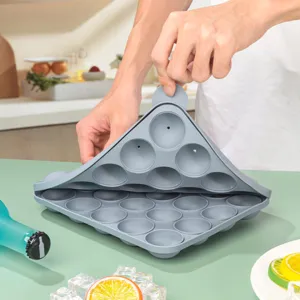 Grey silicone round ball ice cube mold kitchen baking tool flexible easy release 20 cavities