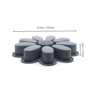 Graue Silikon Sonnenblumen Kuchenbackform, Antihaft DIY Dessert Pfanne, 24.5cm Kuechenwerkzeug.