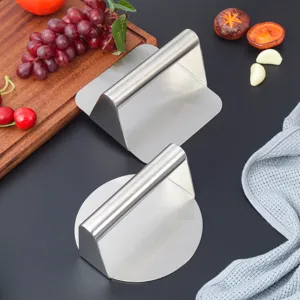 Stainless steel manual burger press tool set, ideal for smash burgers, steaks, and teppanyaki.