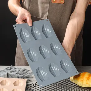 Silikonbackform Detail mit 9 Muscheln, flexible Backwerkzeuge für DIY Madeleine und Desserts.
