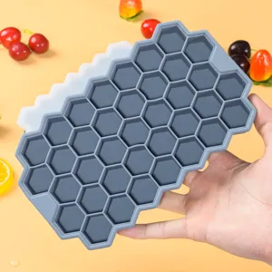 Silikon 37 Gitter Waben Eiswuelfel Form Behaelter mit Deckel Kueche Eismaschine grau