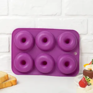 Silikon 6-Mulden Donut Backform lila Kuchen Form DIY Backen Werkzeug fuer Kueche