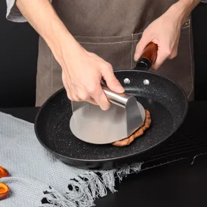 Stainless steel burger press for making smashed burgers, non-stick grill meat press tool.