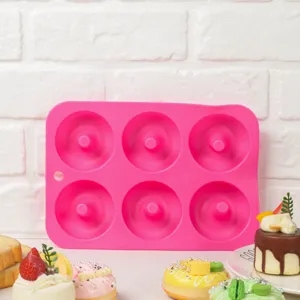 6-Mulden rosa Silikon Donut Backform für Kuchen, flexible runde Backmatte Küchenhelfer