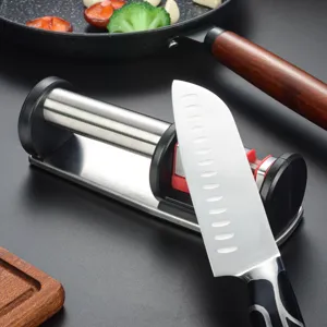 Professional rolling knife sharpener detail, manual kitchen tool for efficient blade maintenance.