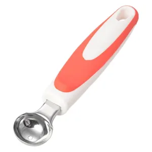 Stainless steel fruit melon baller ice cream scoop with red and white handle for kitchen