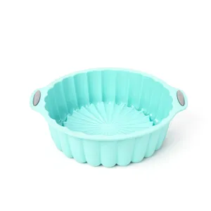 Silicone cake mold baking pan with handles non-stick round pastry tool mint green 1pc