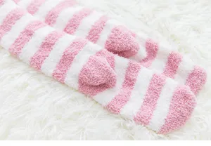 Women winter warm coral fleece striped sleep socks fluffy thick cozy home indoor apparel