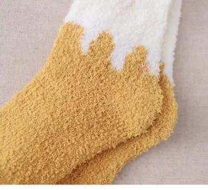 Thickened coral fleece cozy socks detail view, soft winter fuzzy warm sleep socks for women.