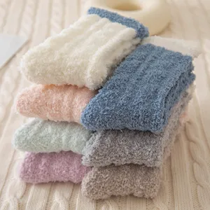 Cozy thick coral fleece socks winter warm solid color mid tube snow socks for home sleeping