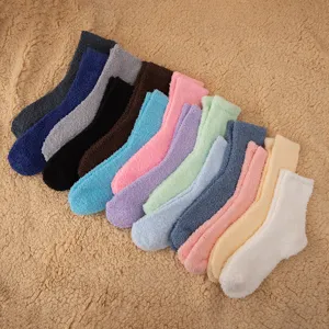 Winter dicke Korallenfleece Socken warme kuschelige flauschige Einfarbig Mittlere Socken Freizeitkleidung