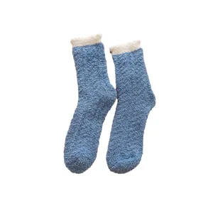 Winter new coral fleece thick mid-calf warm socks for women solid color sleep socks cozy footwear
