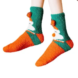 Thickened coral fleece mid-tube socks for women, winter warm cute design floor sleep socks.