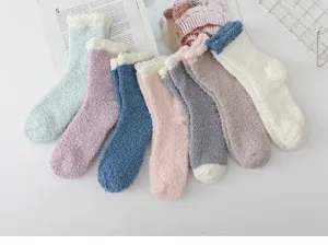 Thickened coral fleece winter socks, cozy warm fuzzy house socks for women, soft sleep socks.