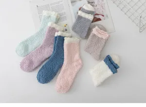 Cozy winter thick coral fleece fluffy socks, soft warm home sleep socks in various colors.