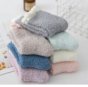 Cozy coral fleece fuzzy socks for women winter thick warm sleep socks stack details view