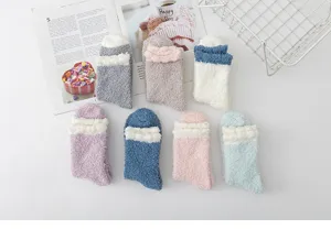Winter thick coral fleece fuzzy socks soft warm cozy home sleep sleepwear mid tube socks