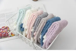 Cozy coral fleece winter socks, thick warm solid color mid-tube sleep socks for women homewear