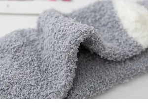 Cozy winter warm thick coral fleece fluffy socks home sleep soft fabric detail shot