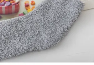 Grey fuzzy coral fleece winter socks thick warm cozy home sleep socks for daily wear detail view