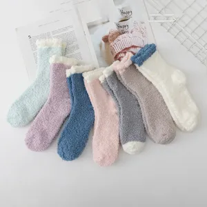 Cozy coral fleece fuzzy socks for women winter warm thick home sleep socks multi color pack
