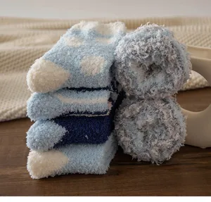 Cozy coral fleece winter fuzzy socks thick warm crew socks sleep socks blue detail view