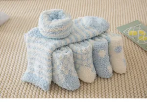 Calcetines de lana de coral de invierno azul conjunto grueso cálido cómodo casa sueño suave