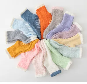 Comfortable winter fuzzy coral fleece grip socks thick warm indoor home sleep socks.