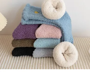 Comfortable soft fluffy coral fleece socks for women, thick winter warm cozy floor socks.