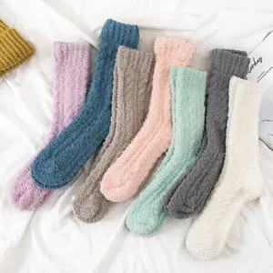 Thickened Coral Fleece Sleep Socks Winter Warm Cable Knit Long Tube Thermal Snow Socks For Women And Men Home Wear