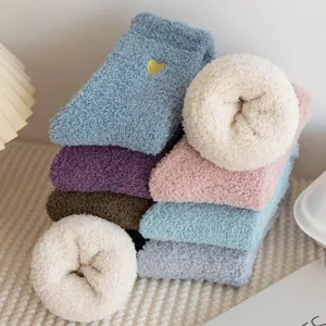 Cozy winter coral fleece socks set, thick warm fuzzy thermal home floor sleep socks for women
