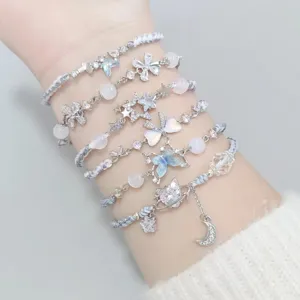 Handmade Woven Bracelet Minimalist Elegant Rhinestone Charm Adjustable Rope Bracelet Fashion Sweet Stackable Jewelry Gift For Women