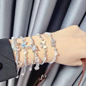 Handmade woven rhinestone zircon bracelet stack for women, chic ins style multilayer charm.