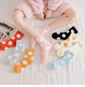 Cozy winter fleece polka dot fuzzy socks, soft sleep mid-tube socks for women warm indoor wear.