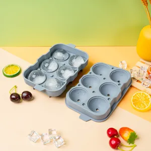 Silicone ice cube tray with lid 6-cavity sphere ice ball maker mold for home kitchen.