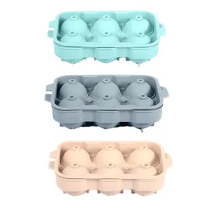 Silicone ice sphere mold with lid 6-cavity round ice cube maker tray kitchen home tool.