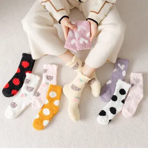 Cozy fuzzy winter coral fleece warm socks for women, thick soft home sleep floor socks.
