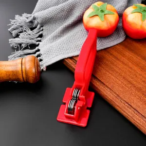 Compact red plastic kitchen knife sharpener with stainless steel wheels for daily tool maintenance.