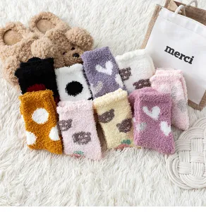 Cozy winter thick fuzzy coral fleece socks for women, soft warm floor sleep socks set detail.