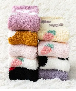 Cozy fuzzy coral fleece socks winter thick warm sleep floor socks sweet cute patterns
