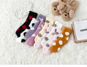 Women winter thick warm coral fleece socks fluffy home floor sleeping socks cozy cute styles.