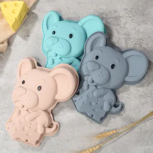 Silicone cute mouse cake baking mold detailed view, flexible DIY dessert pastry tool.