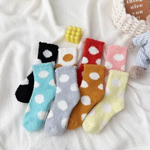 Women plush coral fleece winter socks thick warm fuzzy polka dot home sleep cozy mid tube socks