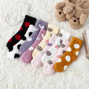 Women's Winter Thickened Coral Fleece Sleep Socks Warm Cozy Floor Socks Cute Bear Pattern Home Indoor Socks