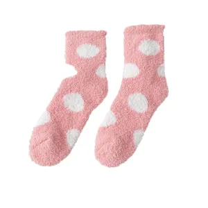 Women winter thick coral fleece fuzzy polka dot socks cozy warm sleep socks for ladies