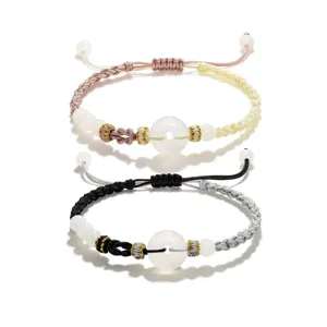 Neo Chinese Handmade Braided Cord Bracelet With Imitation Chalcedony Ping An Kou Minimalist Couples Wristband Fashion Jewelry Gift